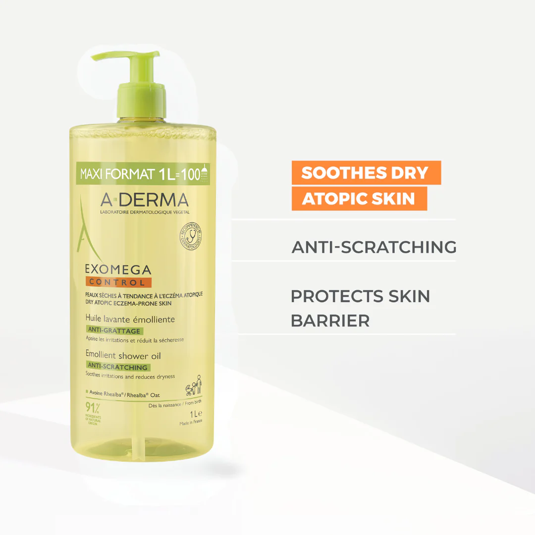 A-Derma Exomega Control Emollient anti-scratch soothing & cleansing oil for eczema-prone skin - Image 2