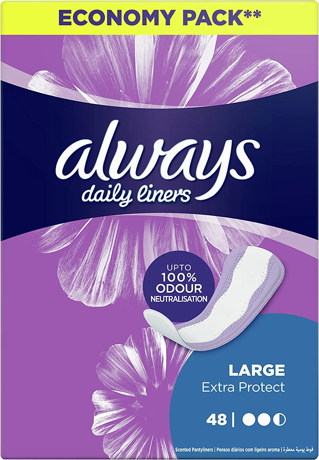 Always Daily Liners Extra Protect Pantyliners, Large, 48 Pieces
