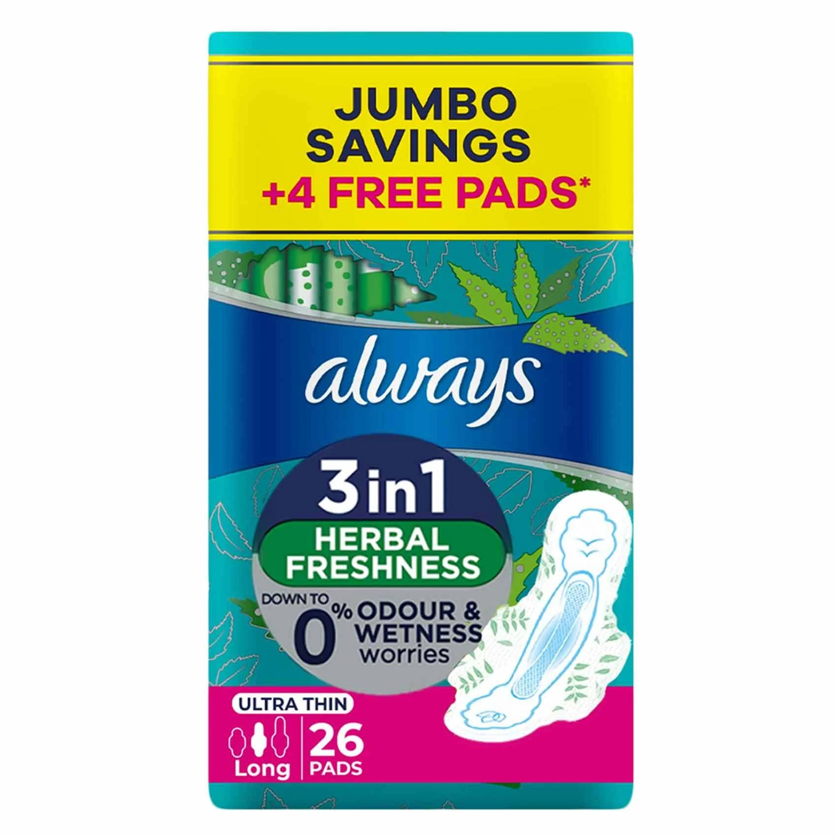 Always Herbal Freshness Ultra Thin Long Sanitary Pads 26 Count