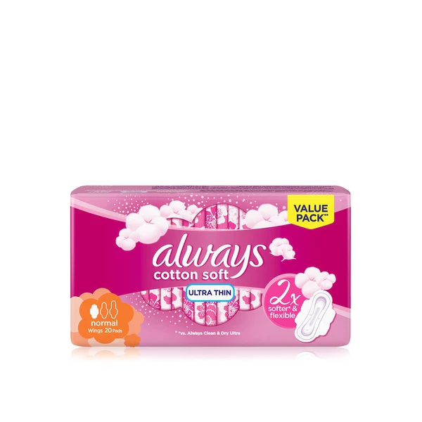 Always Ultra Cotton Soft Sanitary Pads With Wings Normal x20