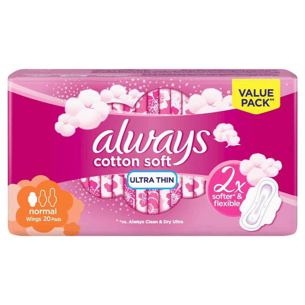 Always Ultra Cotton Soft Sanitary Pads With Wings Normal x20 - Image 2