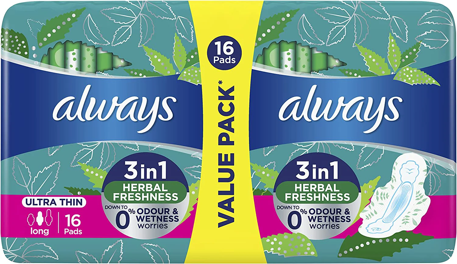 Always Ultra Thin Long 3In1 Herbal Freshness 16 pads