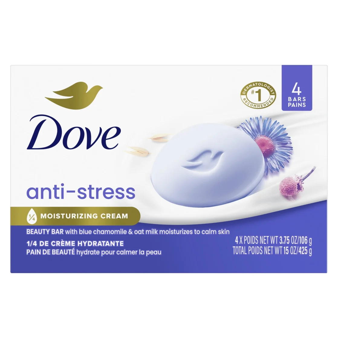 Anti Stress Gentle Beauty Bar Soap for Dry Skin with Blue Chamomile & Oat Milk
