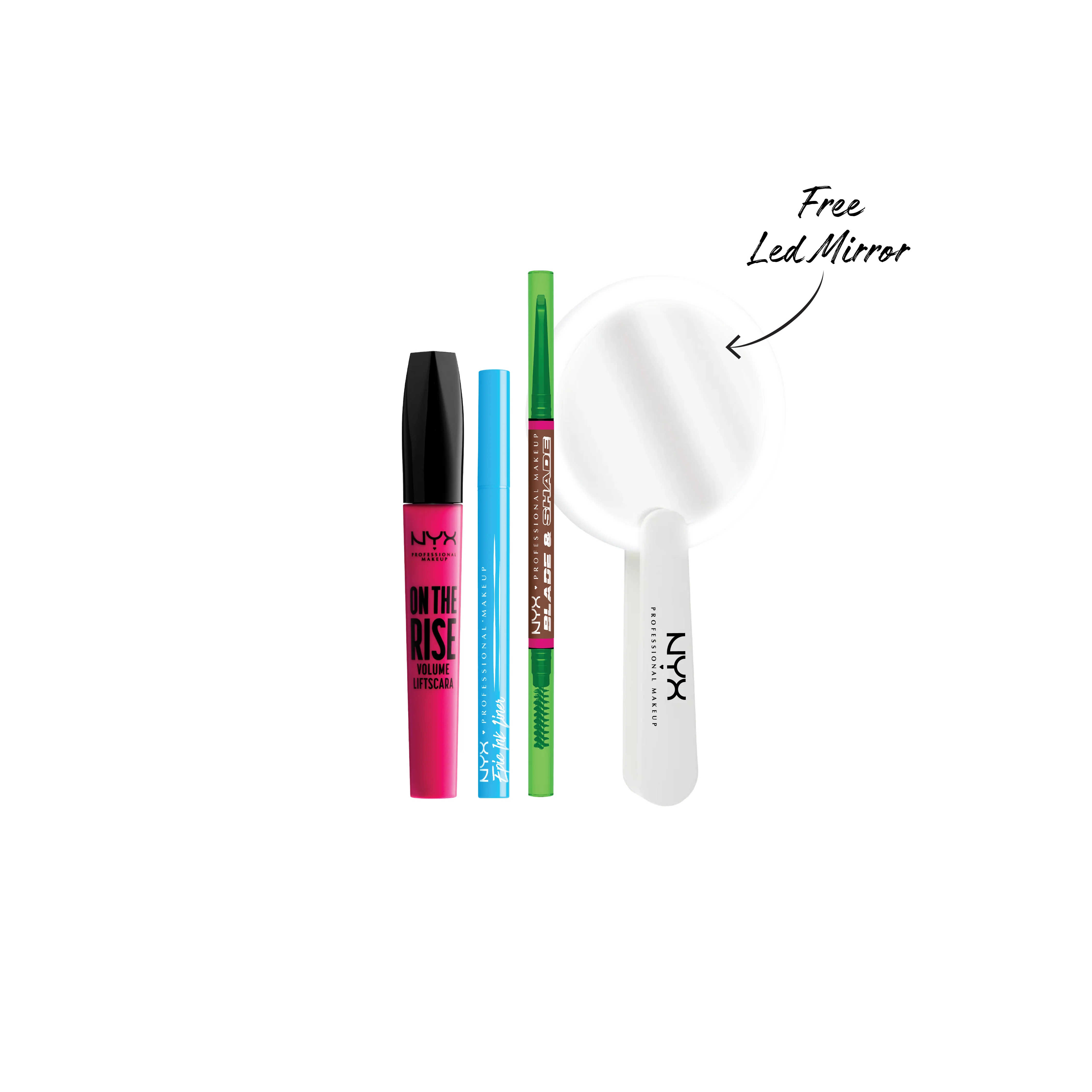Blade & Shade, Dual Edged Brow Pencil, Up To 16Hr Wear, Smooth-Glide Pigment + Epic Ink Liner, Waterproof Liquid Eyeliner, Vegan Formula, Intense Pigment + On The Rise Volume Liftscara Mascara + Mirror