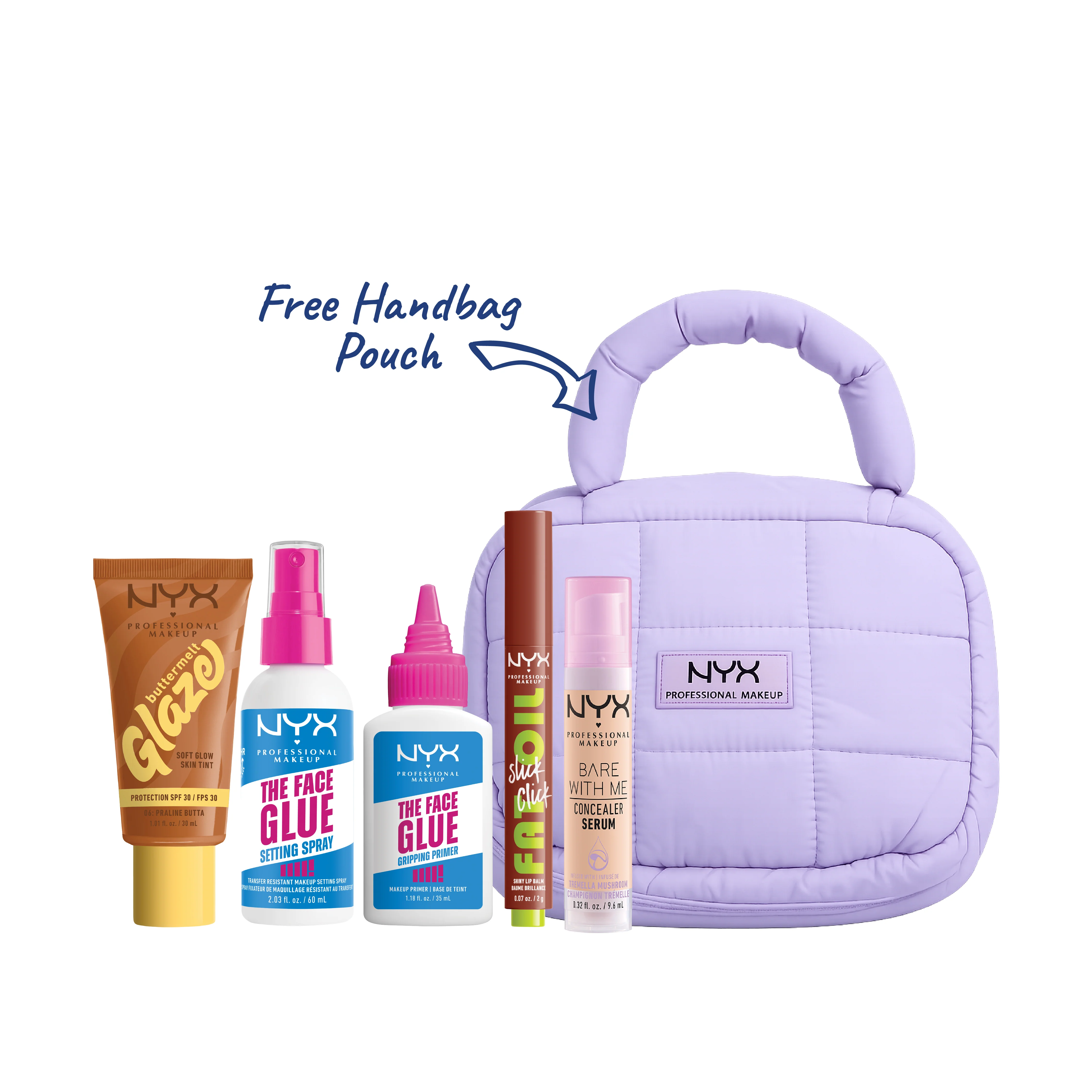 Buttermelt Glaze Soft Glow Skin Tint SPF30 + Fat Oil Slick Click Shiny Lip Balm + Bare With Me Concealer Serum +The Face Glue Primer + The Face Glue Setting Spray + Gift