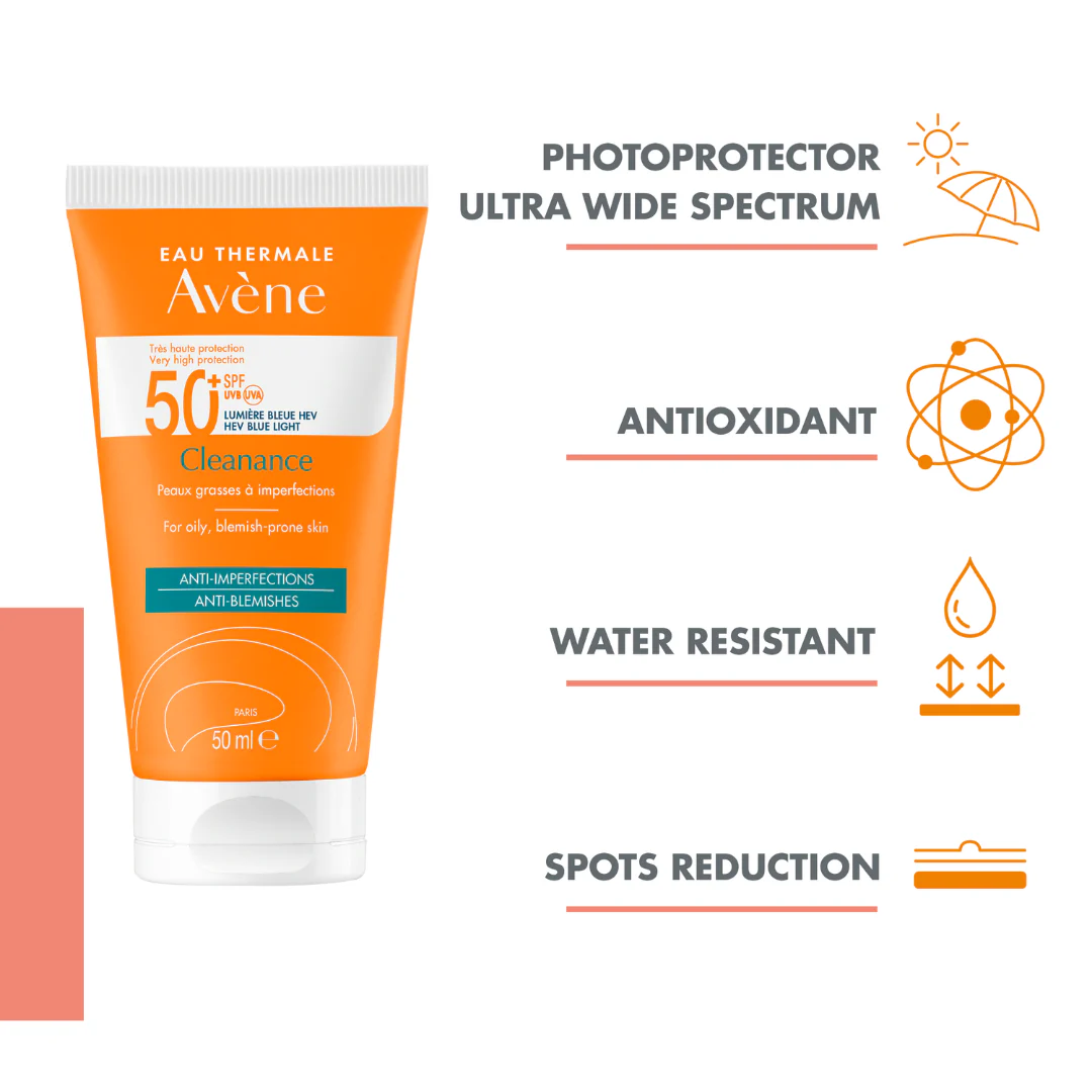Buy Avène Cleanance Sunscreen SPF 50+ Get Avène After Sun Repair Lotion travel size 50ml | Light Weight & Invisible Oily Skin Sunscreen and After Sun Lotion - Image 2
