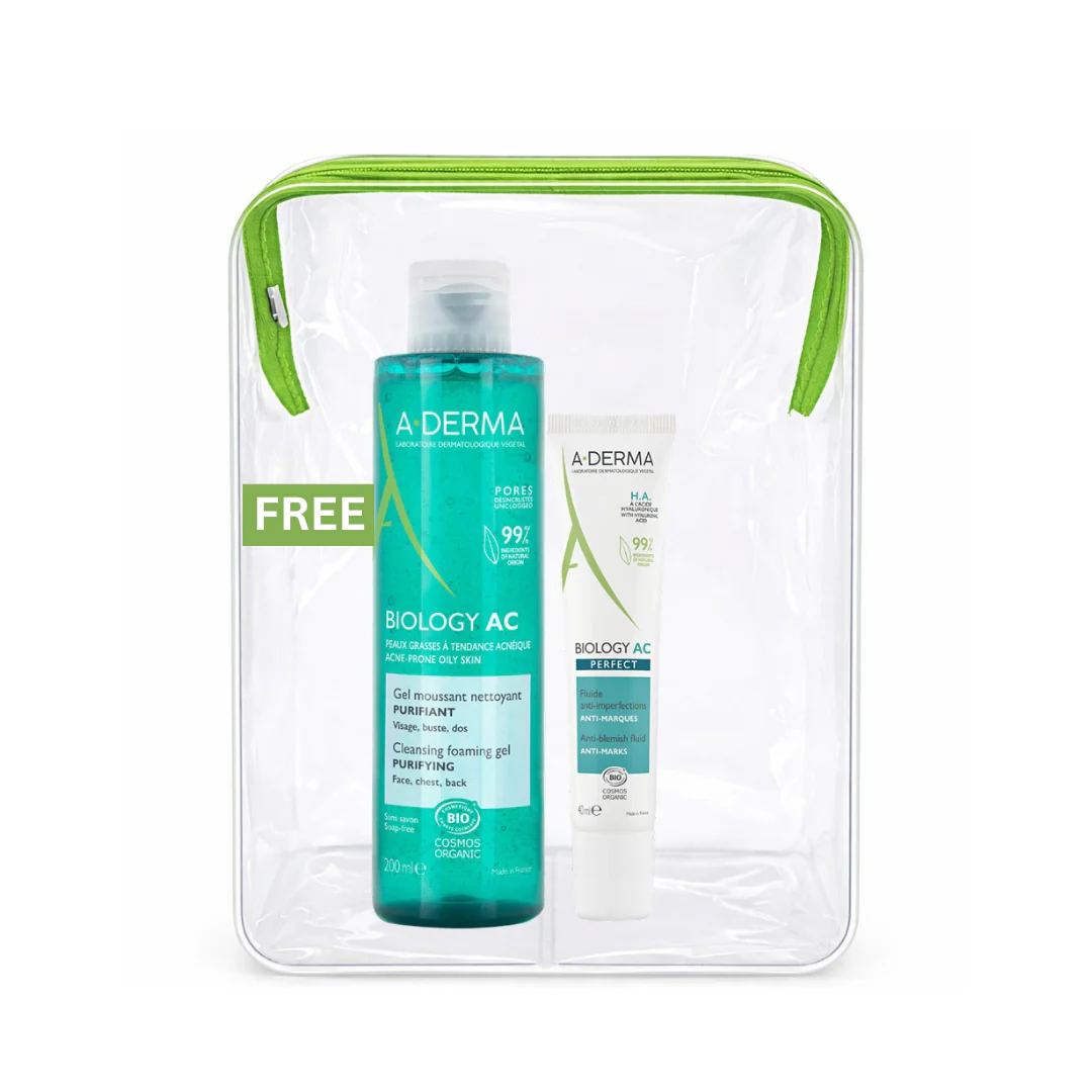 Buy one A-Derma Biology AC Perfect Anti-blemish fluid and get a FREE 200ml Biology AC Purfifying foaming gel