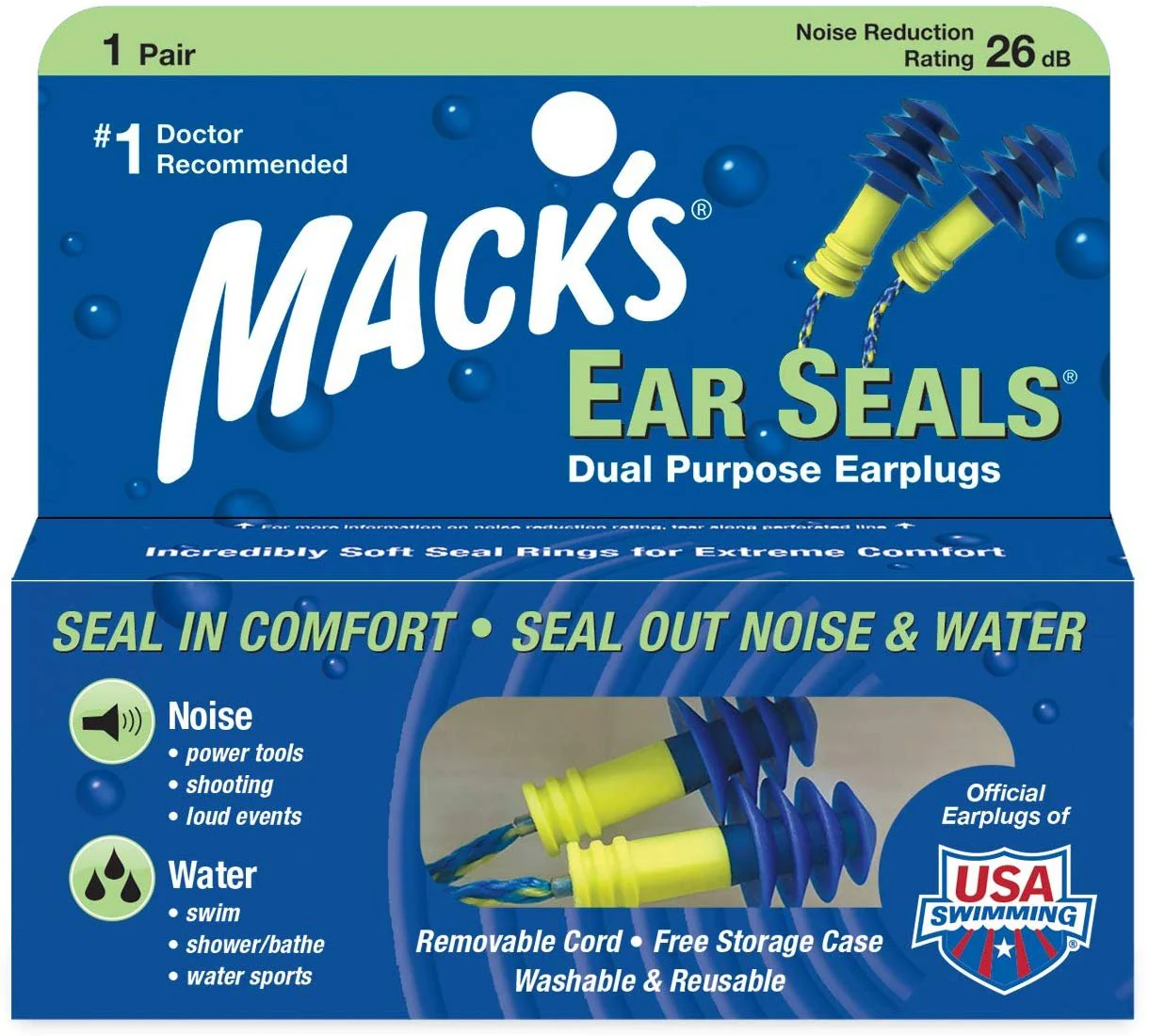 Ear Seals Dual Purpose Earplugs Seal in Comfort and Seal Out Noise/Water