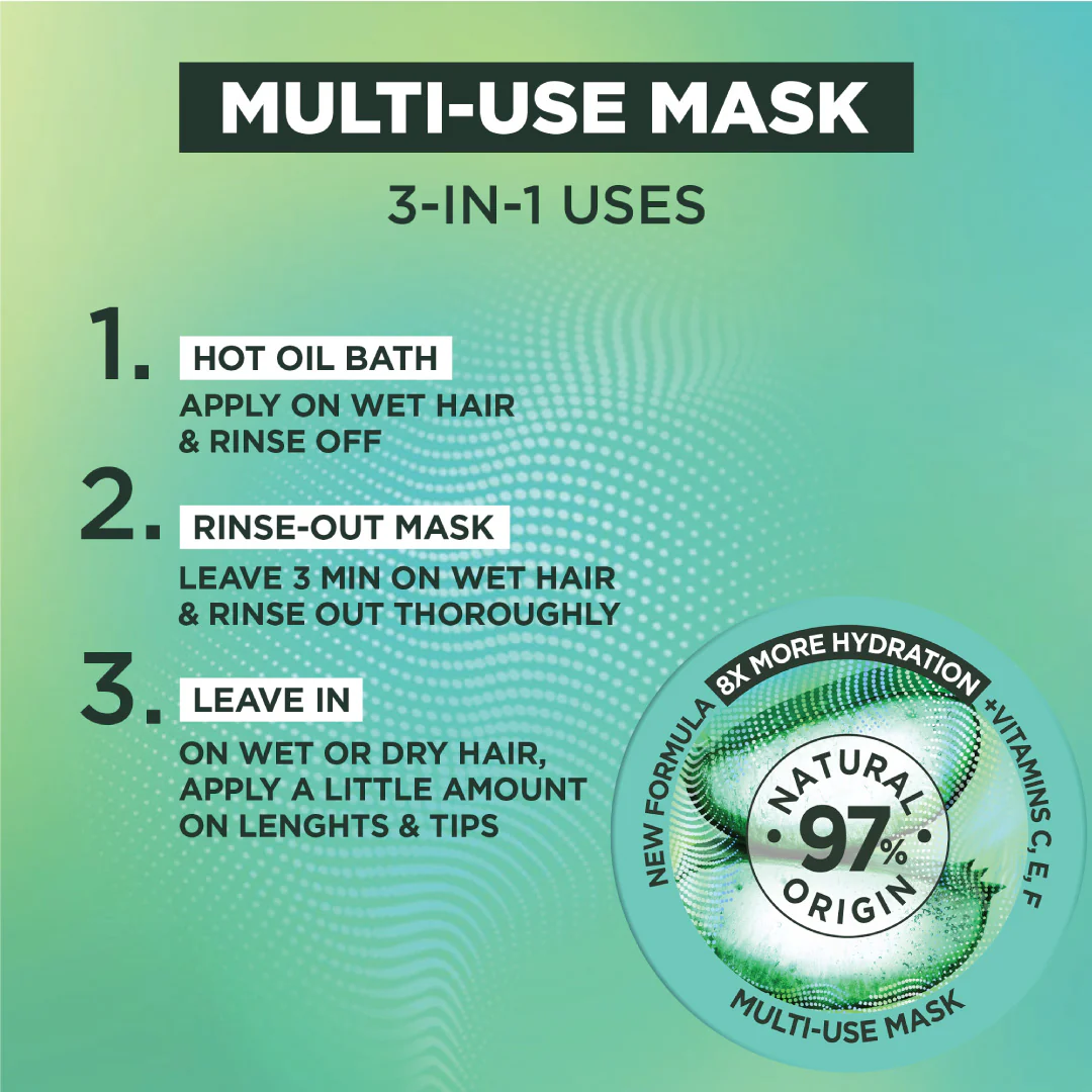 Garnier Ultra Doux Aloe Vera Vegan Hair Food 3in1 Mask for dehydrated hair, Boosted with Vitamins C, E & FÂ - Image 2