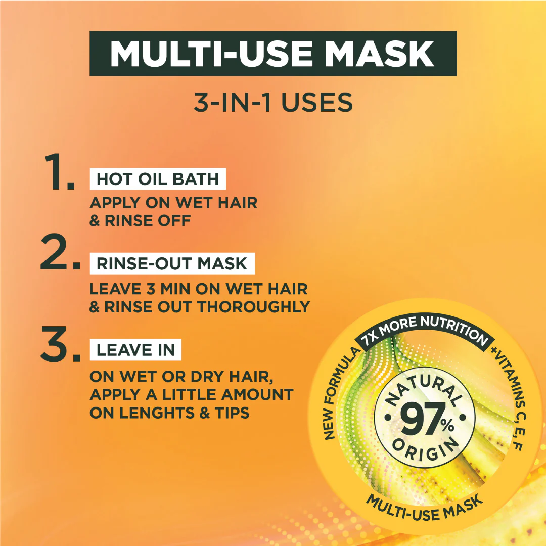 Garnier Ultra Doux Banana Vegan Hair Food 3in1 Mask for dry hair, Boosted with Vitamins C, E & F - Image 2