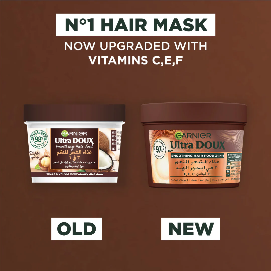Garnier Ultra Doux Coconut Hair Food 3in1 Mask for frizzy hair, Boosted with Vitamins C, E & F - Image 3