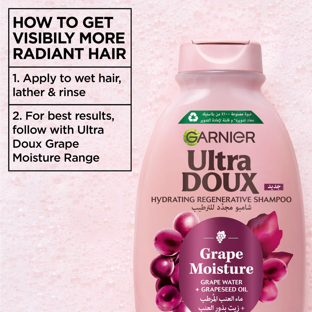 Garnier Ultra Doux Grape Moisture - Hydrating Regenerative Shampoo for Dehydrated Hair. Hydrating Grape Water + Antioxidant Grapeseed Oil - Paraben-Free, Vegan, Cruelty-Free - Image 6