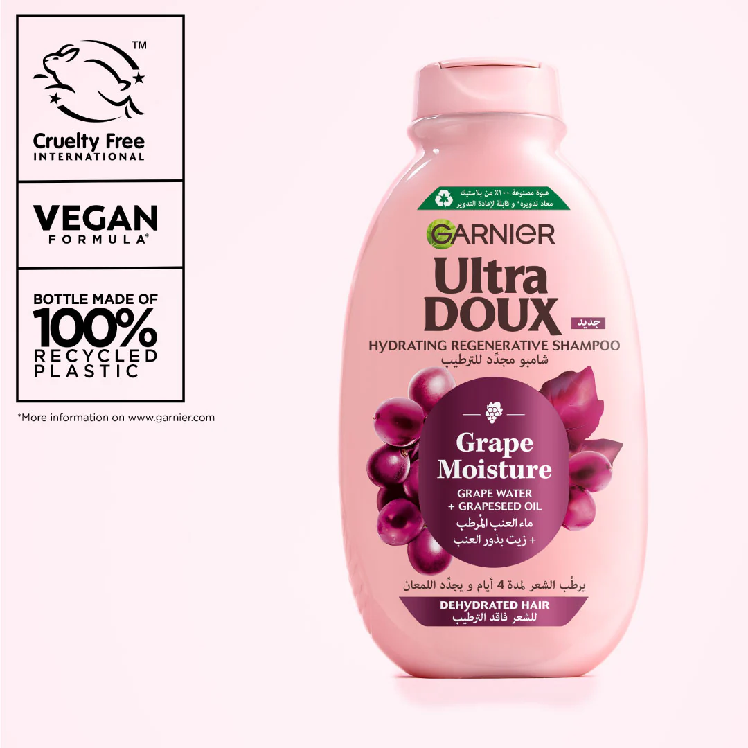 Garnier Ultra Doux Grape Moisture - Hydrating Regenerative Shampoo for Dehydrated Hair. Hydrating Grape Water + Antioxidant Grapeseed Oil - Paraben-Free, Vegan, Cruelty-Free - Image 9