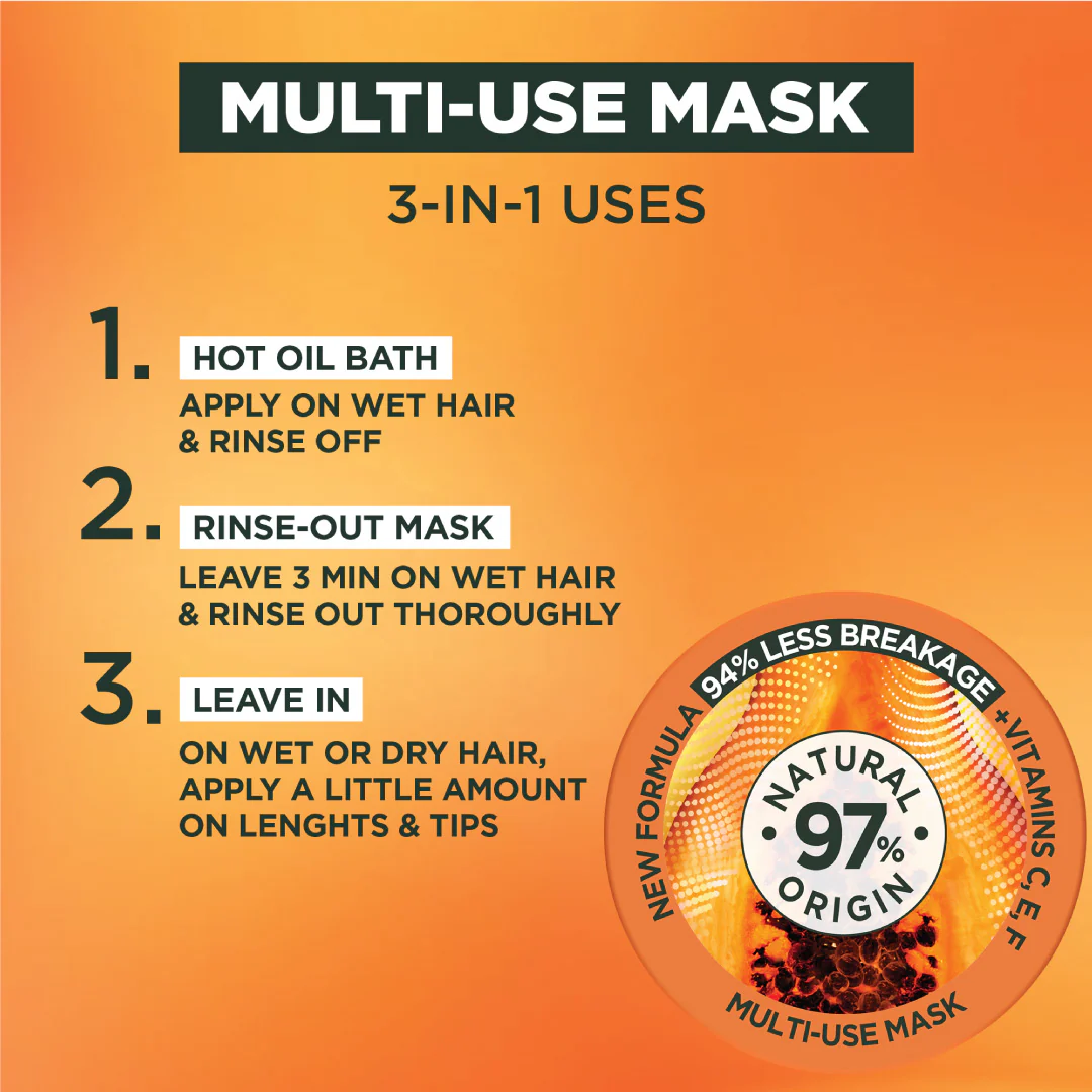 Garnier Ultra Doux Papaya Vegan Hair Food 3in1 Mask for damaged hair, Boosted with Vitamins C, E & F - Image 2