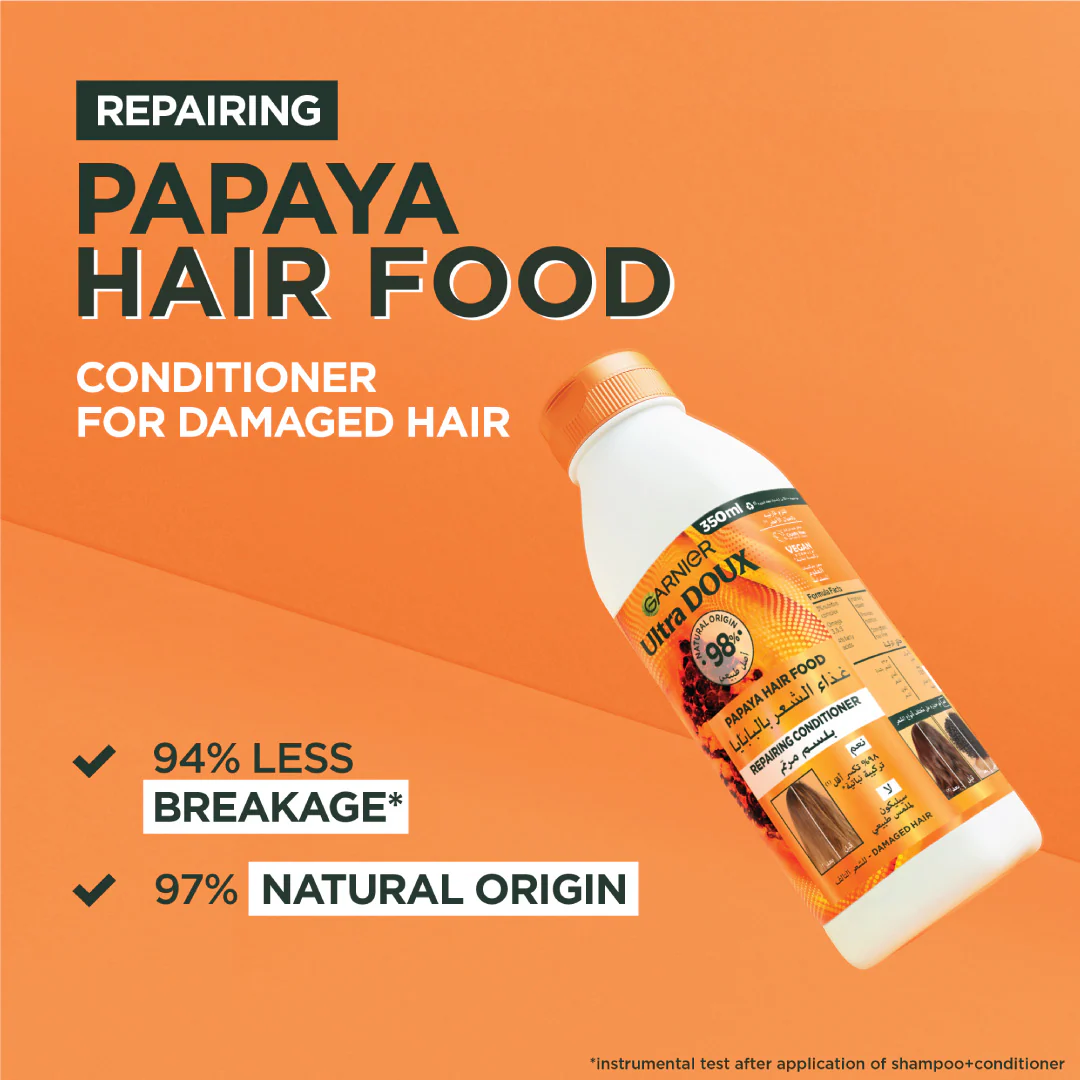 Garnier Ultra Doux Papaya Vegan Hair Food Conditioner, for damaged hair - Image 3