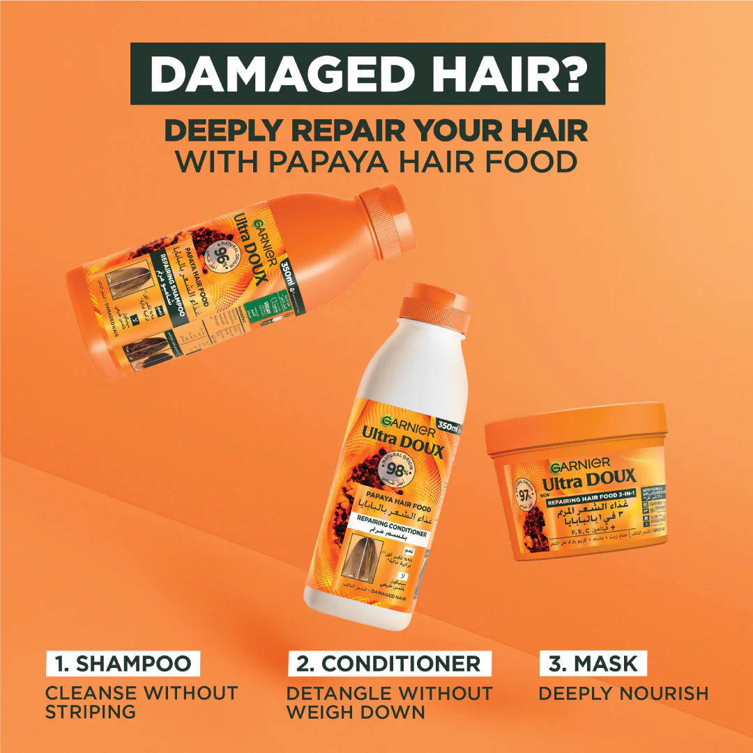 Garnier Ultra Doux Papaya Vegan Hair Food Conditioner, for damaged hair - Image 7