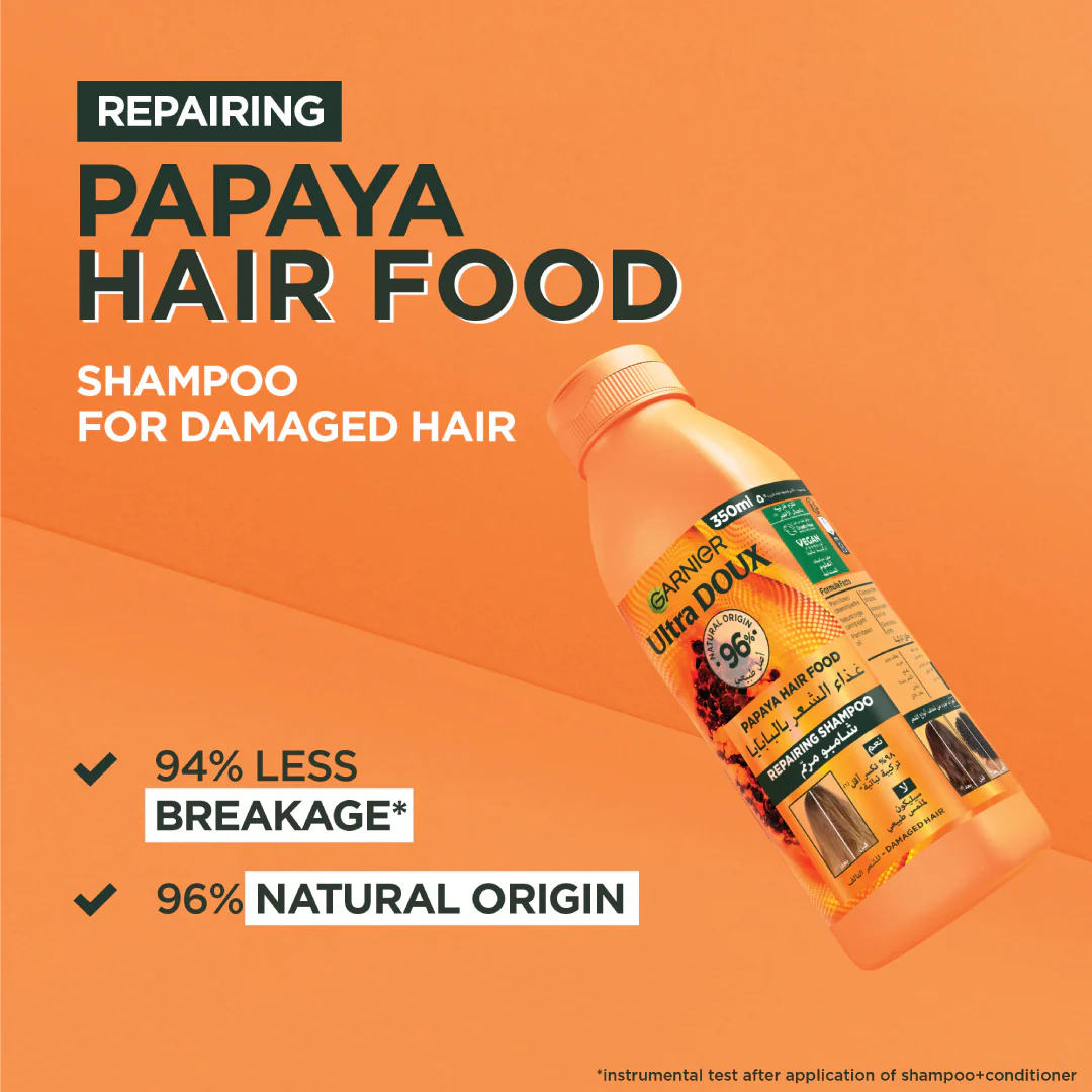 Garnier Ultra Doux Papaya Vegan Hair Food Shampoo for damaged hair - Image 3