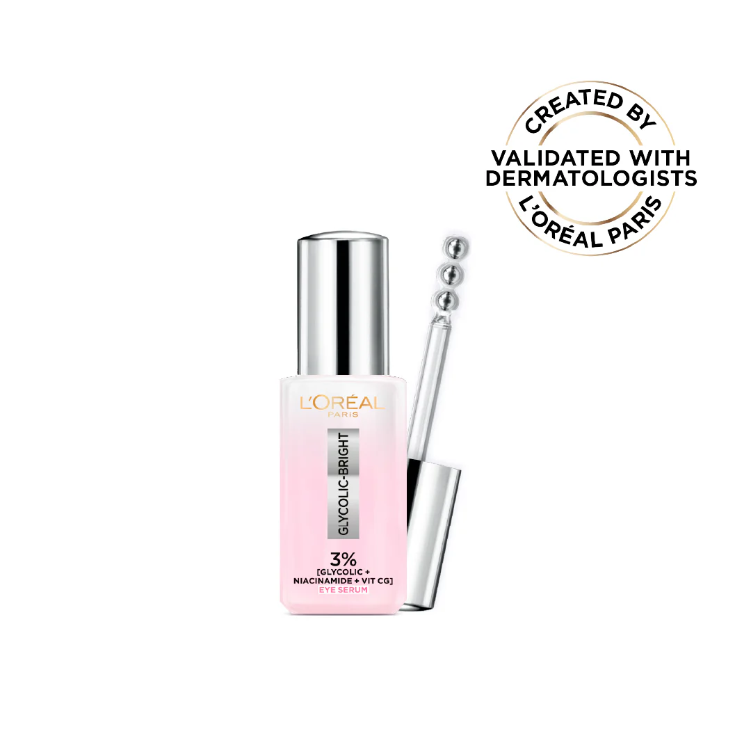 Glycolic Bright Eye Serum, with 3% (Glycolic Acid  + Vitamin CG + Niacinamide], for Dark Circles and Under Eyes Brightening
