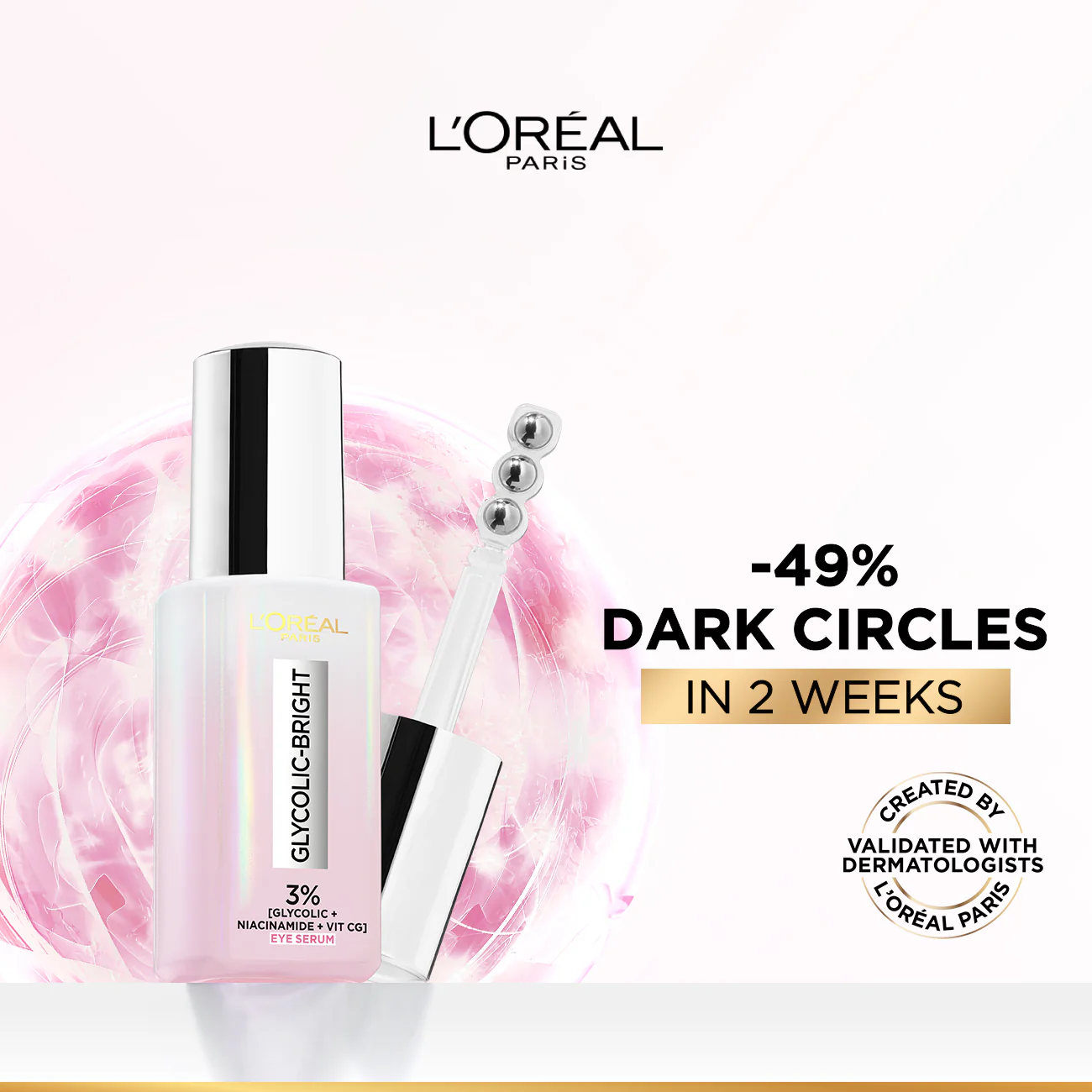 Glycolic Bright Eye Serum, with 3% (Glycolic Acid  + Vitamin CG + Niacinamide], for Dark Circles and Under Eyes Brightening - Image 2