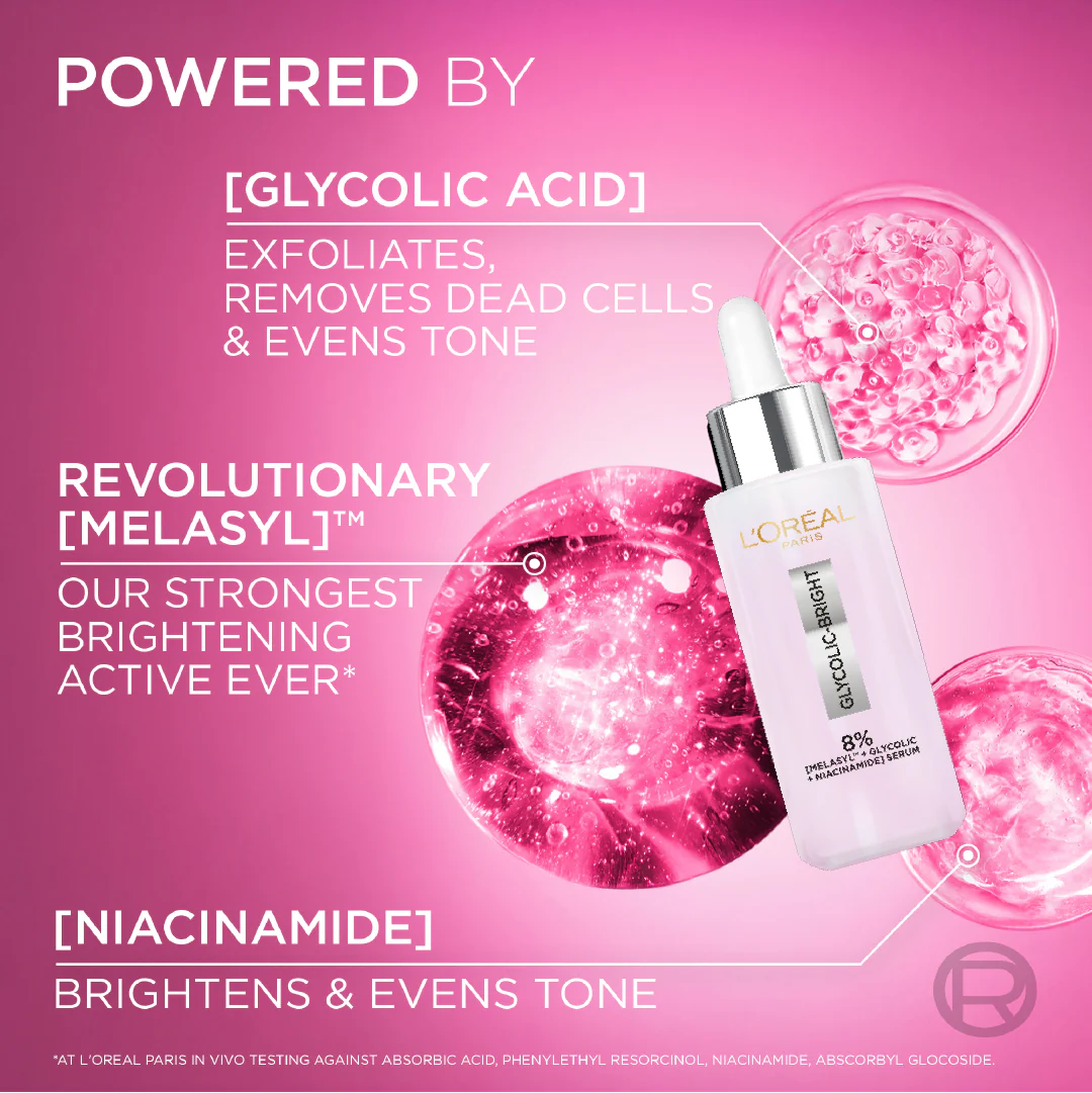 Glycolic Bright Serum with 8% [Melasyl ™ + Glycolic Acid + Niacinamide] face serum for Dark Spots & Brightening 30ml - Image 4
