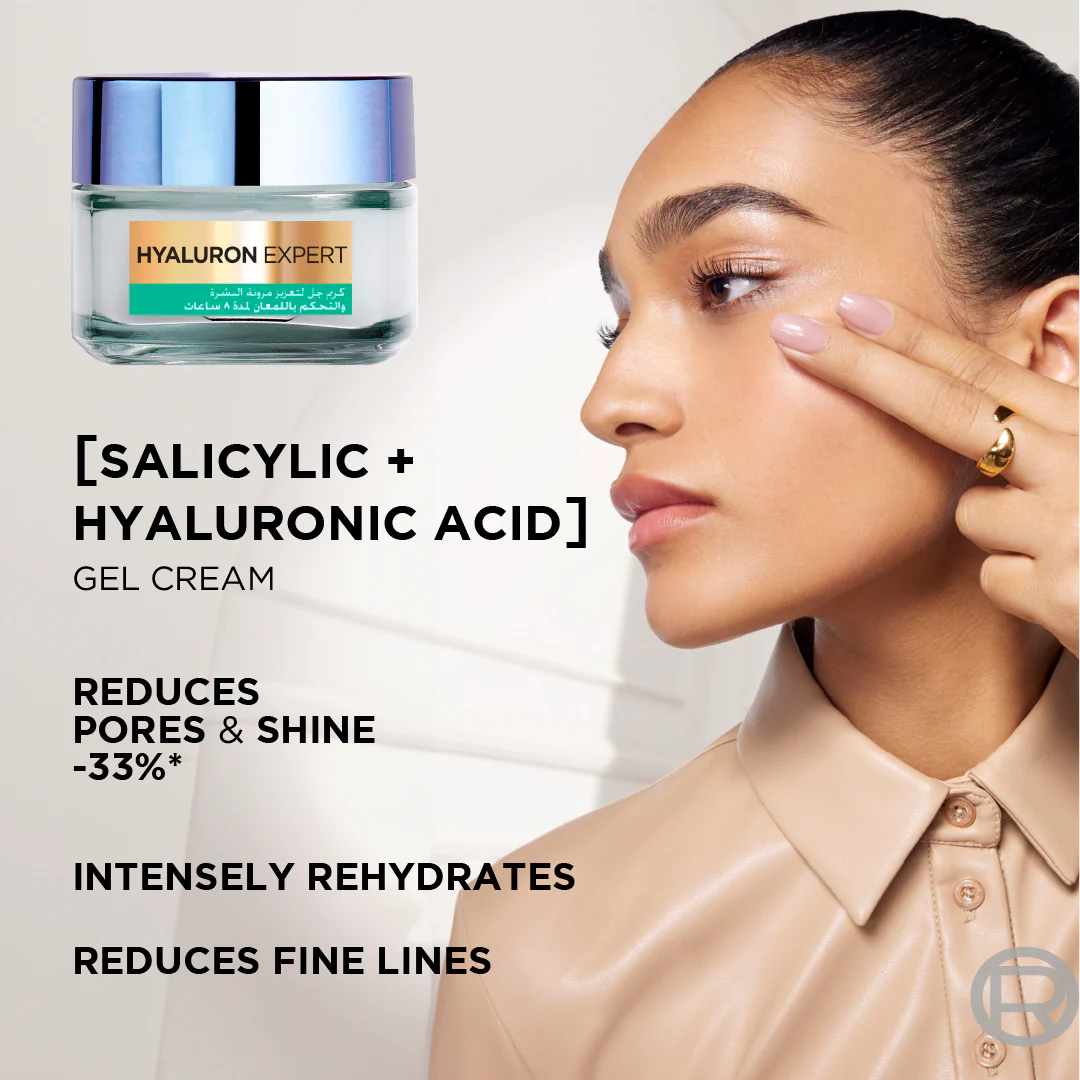 Hyaluron Expert Oil and Shine Control Replumping Gel Cream, for Combination to Oily Skin, with Hyaluronic Acid and Salicylic Acid - Image 5