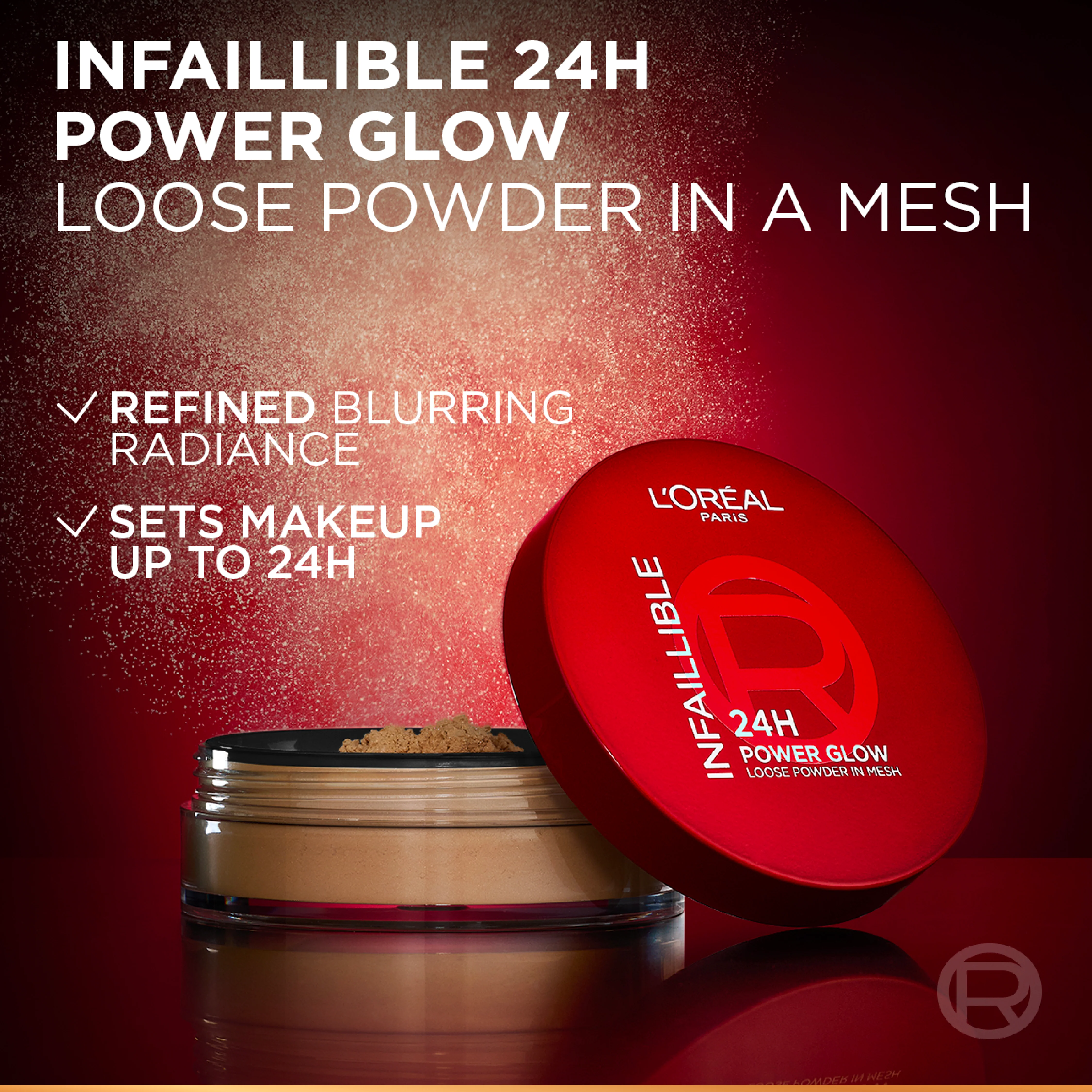 Infaillible 24H Power Glow Loose Powder in Mesh, Pore Blurring, Radiant Glow, and Hydrating Formula with 2 Shades, 9.5g. - Image 5