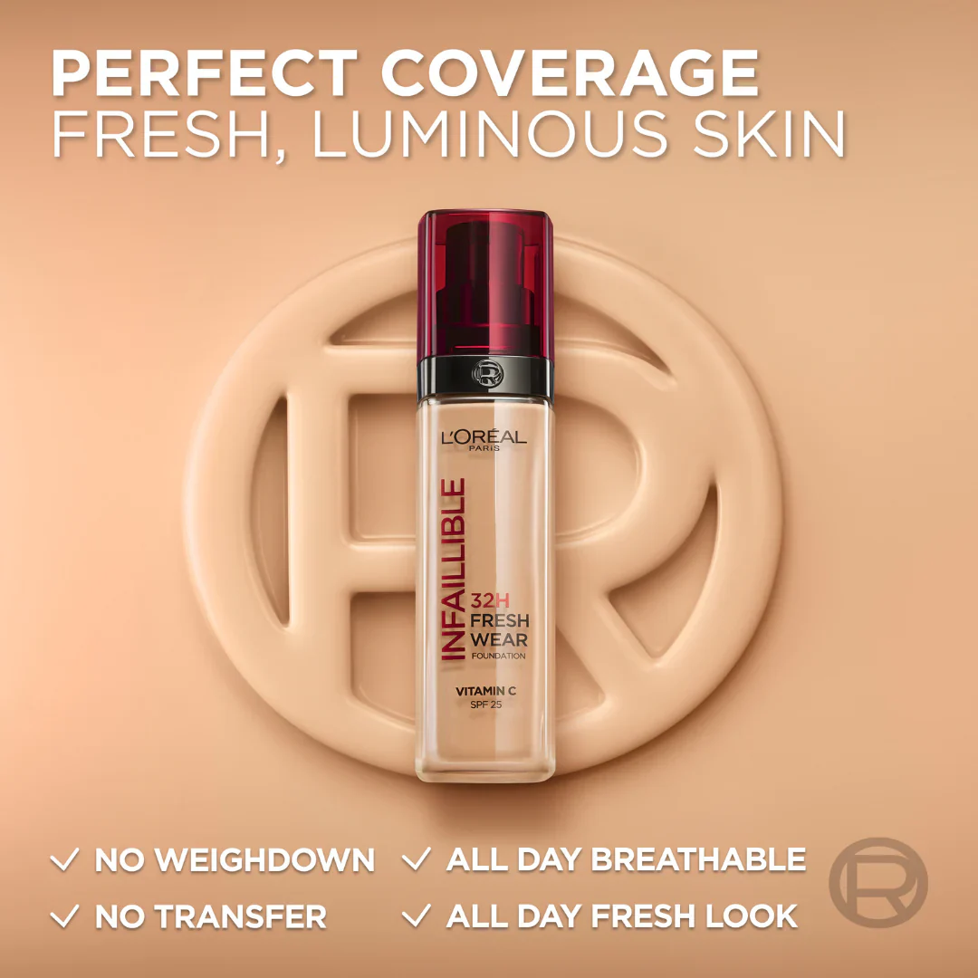 L’Oréal Paris Makeup Infaillible 32H Freshwear Liquid Foundation, Vitamin C,  SPF25L’Oréal Paris Makeup Infaillible 32H Freshwear Liquid Foundation, Vitamin C,  SPF25 - 250 Sable Eclat/R - Image 5