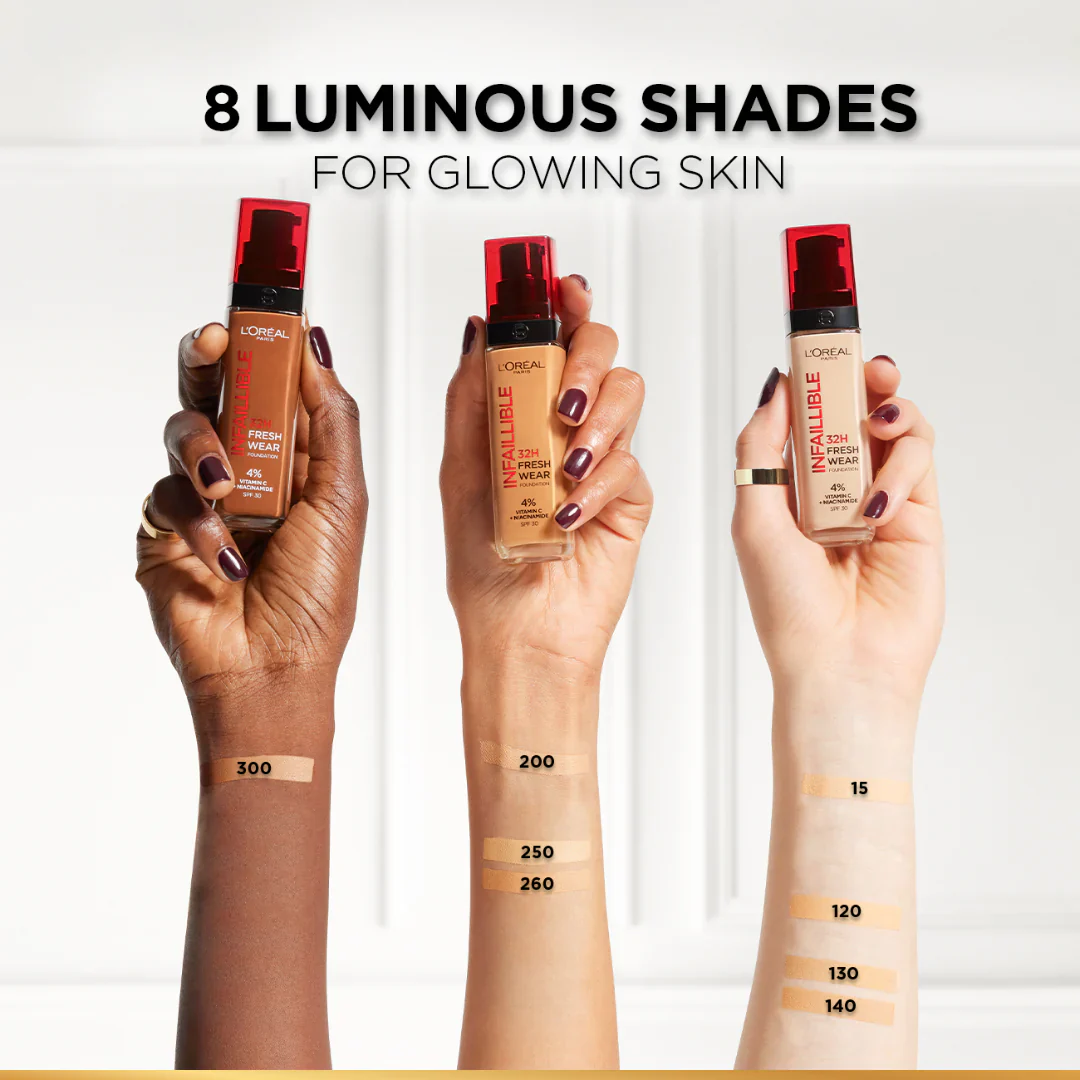 L’Oréal Paris Makeup Infaillible 32H Freshwear Liquid Foundation, Vitamin C,  SPF25L’Oréal Paris Makeup Infaillible 32H Freshwear Liquid Foundation, Vitamin C,  SPF25 - 250 Sable Eclat/R - Image 7