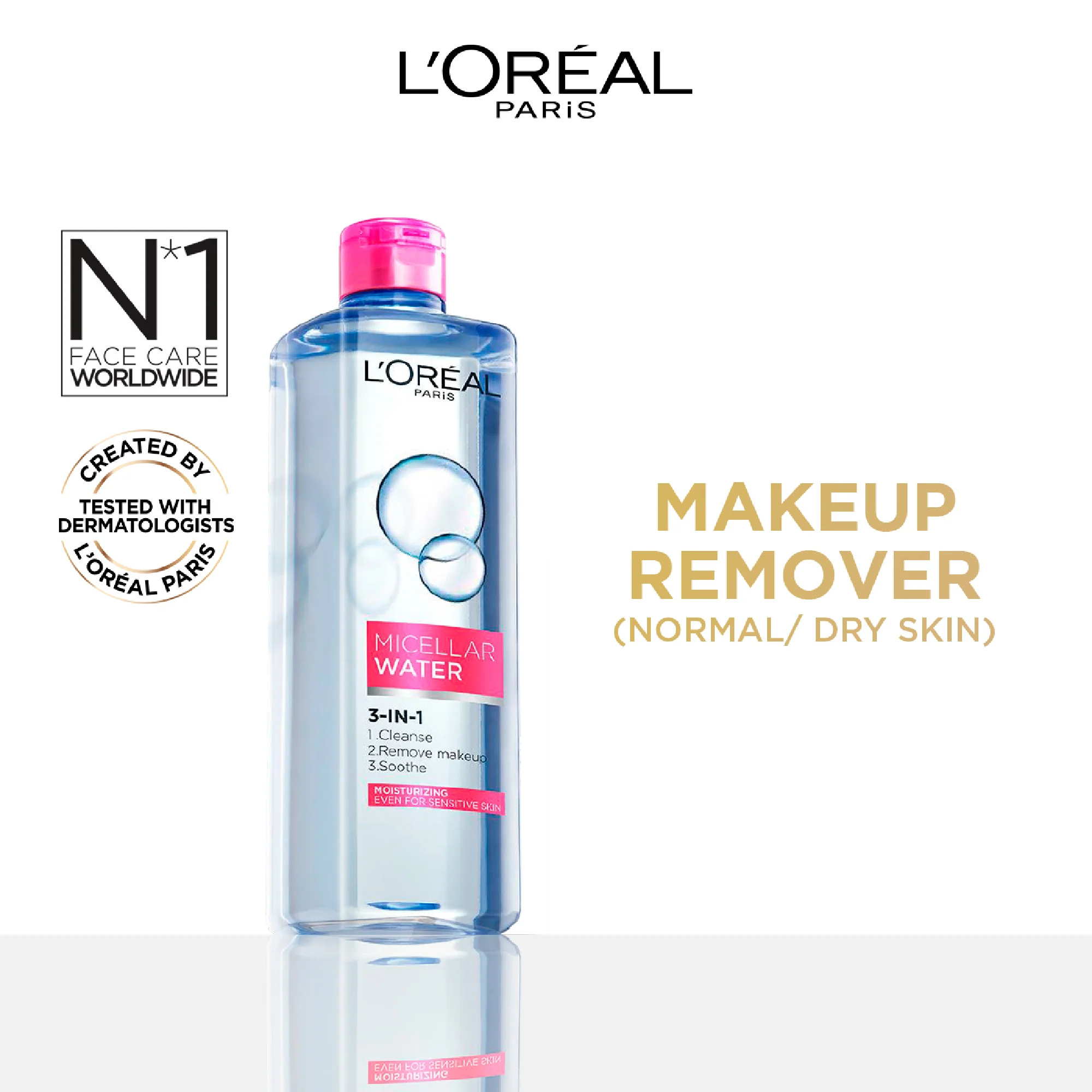 3-in-1 Refreshing and Moisturizing Micellar Water, Cleanse, Remove Makeup and Soothe, for Sensitive and Normal to Dry Skin - Image 2