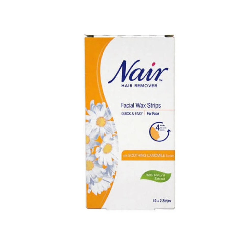 Nair Facial Hair Wax Strips with Soothing Camomile Extract Sensitive Skin 12 CT