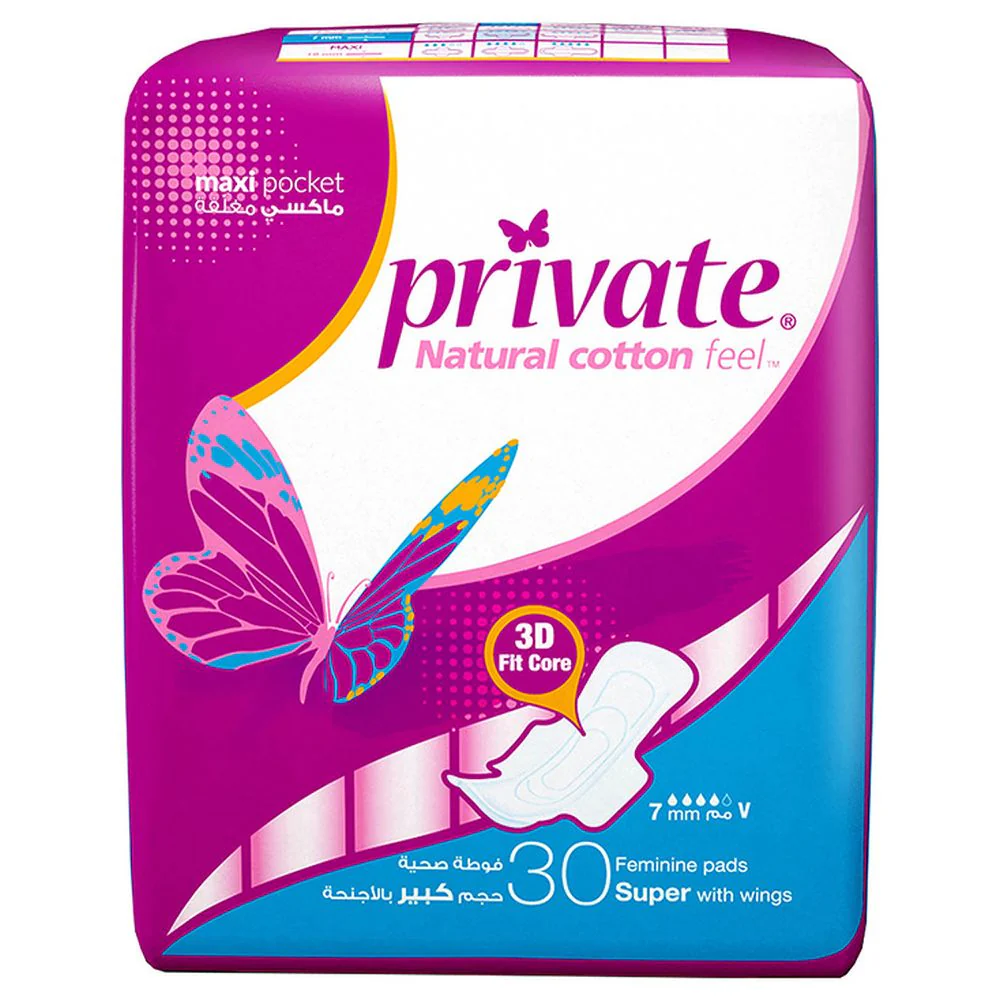 Private Maxi Pocket 30 Pads Super With Wings