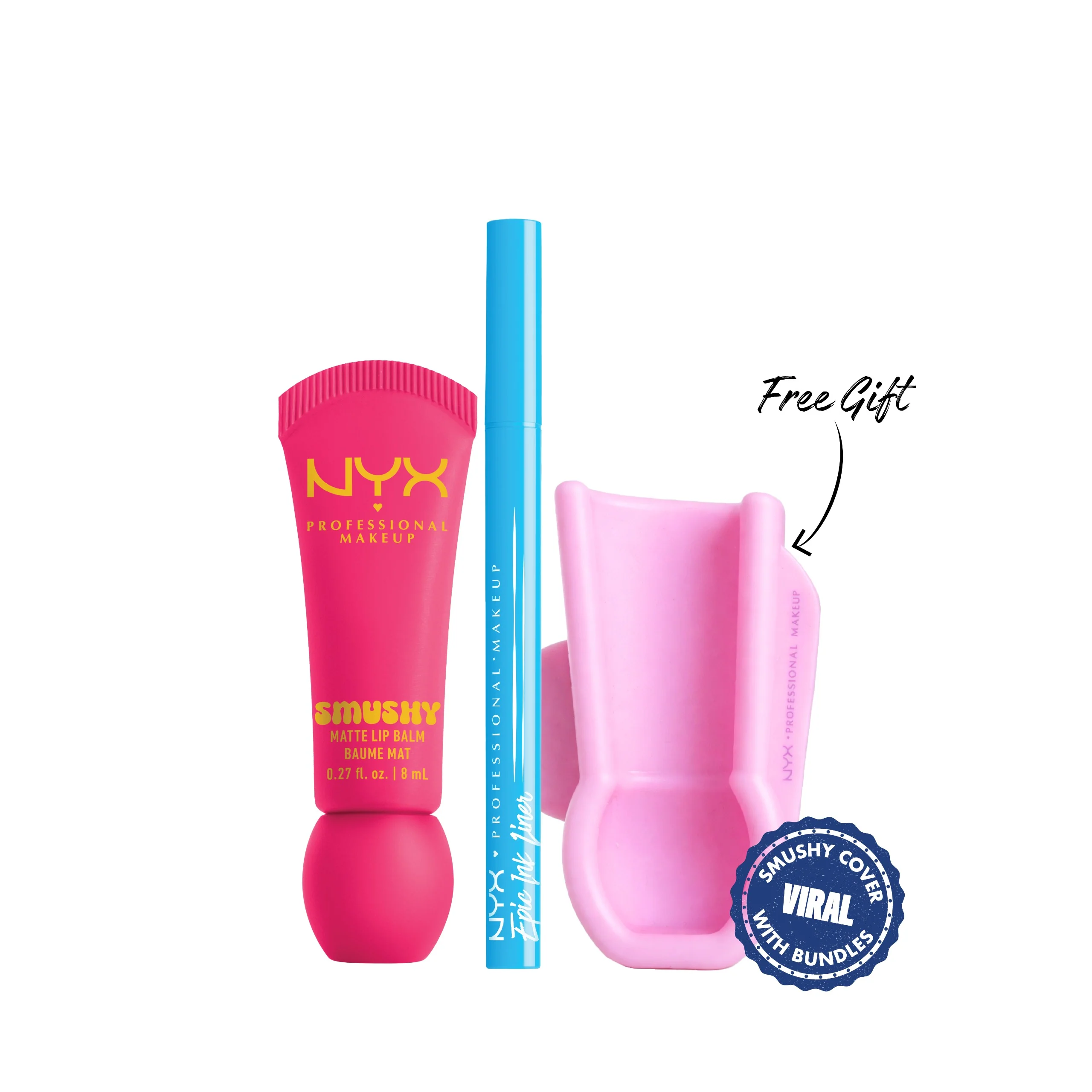 Smushy Matte Lip Balm, Soft Diffused Color, Matte Finish + Epic Ink Liner, Waterproof Liquid Eyeliner, Vegan Formula, Intense Pigment + Gift