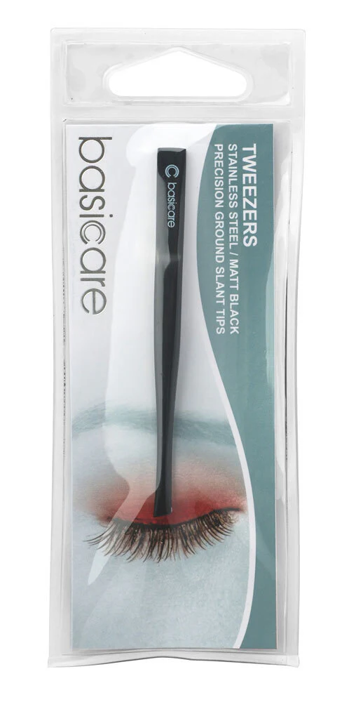 Tweezers Slant Tip Matte Black 8.5cm