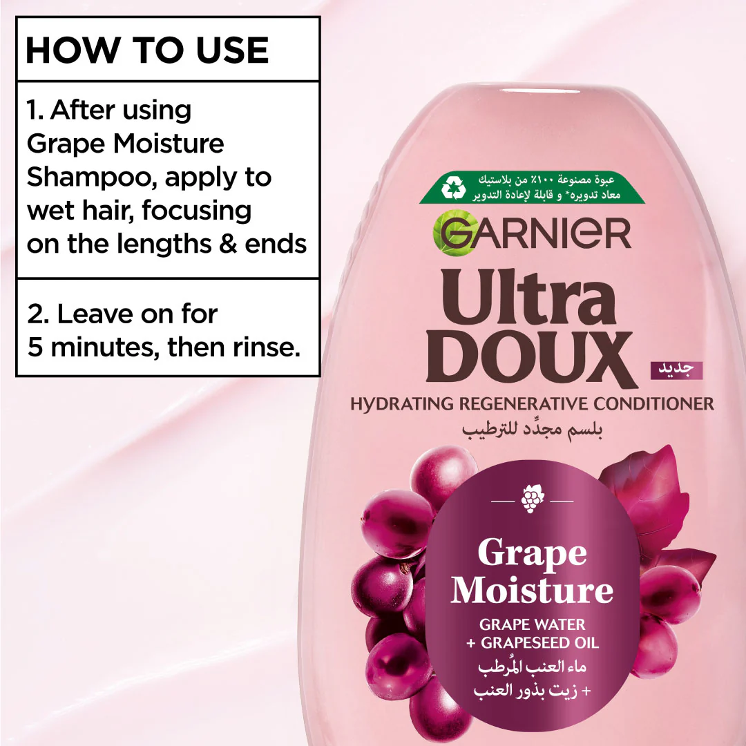 Ultra Doux Grape Moisture - Hydrating Regenerative Conditioner for Dehydrated Hair. Hydrating Grape Water + Antioxidant Grapeseed Oil - - Paraben-Free, Vegan, Cruelty-Free - Image 5